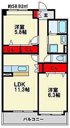 ホープSパレス 2LDKの間取図画像