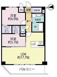 エルグランド二日市 2LDKの間取図画像