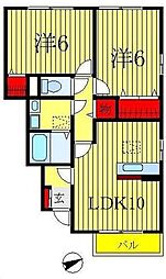グランモアＡ 1階2LDKの間取り