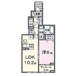 イーストフィールドII 1階1LDKの間取り