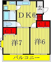 マーヴェラスマンション 2DKの間取図画像