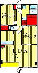 ヌーベルバーグ常盤平 2LDKの間取図画像