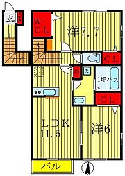 サンハイムふじA 2LDKの間取図画像