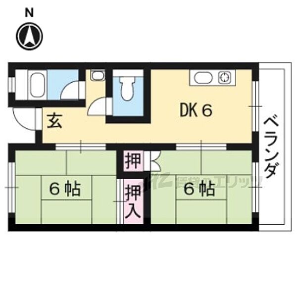 京都府京都市右京区山ノ内宮脇町(賃貸マンション2DK・5階・45.00㎡)の写真 その2