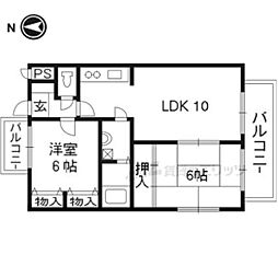 アフリー太田II 1階2LDKの間取り