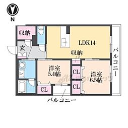 グランコート北浦 2LDKの間取図画像