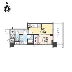 アスヴェル京都西大路SOUTH 1DKの間取図画像
