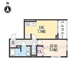 ヒカルサ京都梅津 1DKの間取図画像