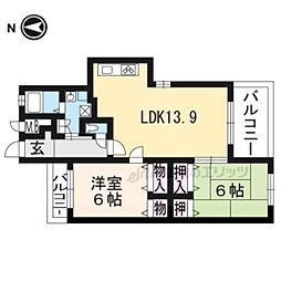 コンフィアンサ桂 2LDKの間取図画像