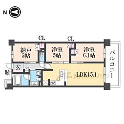 ライオンズ嵯峨天龍寺若宮西の邸 2LDKの間取図画像