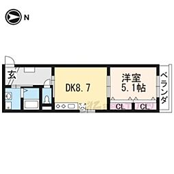 グランレブリー御所西2 1DKの間取図画像