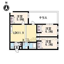 京都府京都市左京区下鴨梅ノ木町（賃貸マンション3LDK・1階・63.00㎡） その2