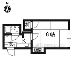コーポ一乗寺 1Kの間取図画像