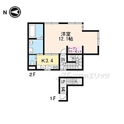 京都市営烏丸線 今出川駅 徒歩12分の賃貸アパート 2階1Kの間取り