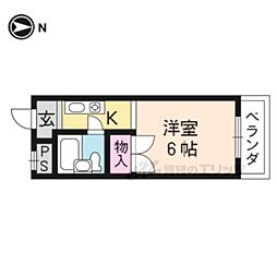 Carlvilla百万遍 1Kの間取図画像