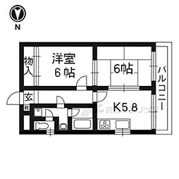 上阿達谷口マンション 2DKの間取図画像