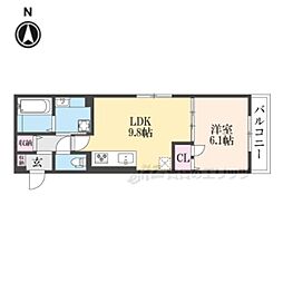 京都市中京区西ノ京西月光町アパート 1LDKの間取図画像