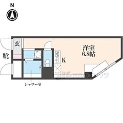 松屋レジデンス修学院 1Kの間取図画像