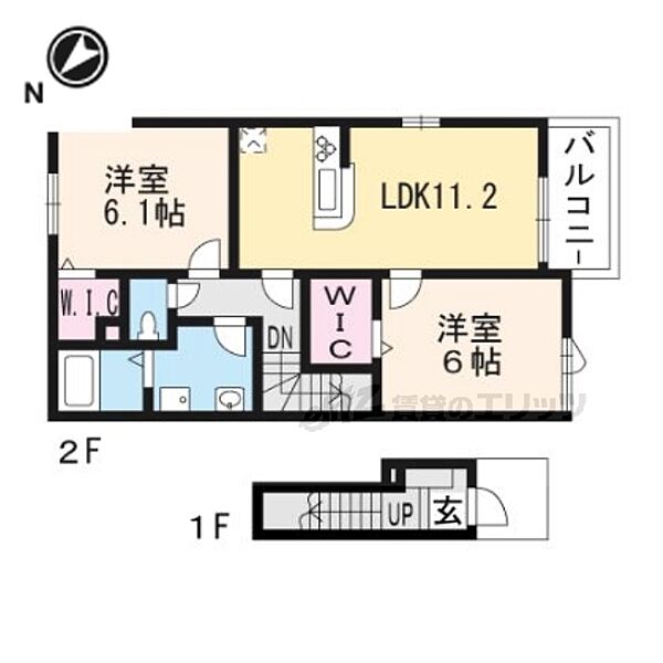 滋賀県大津市雄琴６丁目(賃貸アパート2LDK・2階・57.64㎡)の写真 その2