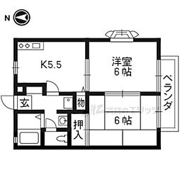 グランシャリオＥ棟 2階2DKの間取り