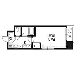 京都市営烏丸線 四条駅 徒歩6分の賃貸マンション 5階1Kの間取り
