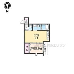 THE RESIDENCE KYOTO HIGASHINO 202 2階1LDKの間取り