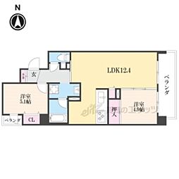 ラトゥール二条御所南 2LDKの間取図画像