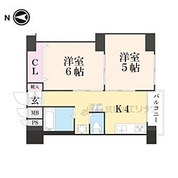 東寺ハイム 2DKの間取図画像