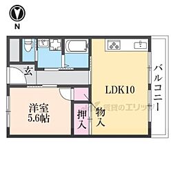山科市営住宅2棟東館 1LDKの間取図画像