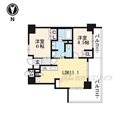 アベニール三条油小路 2LDKの間取図画像
