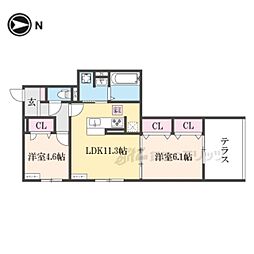 GRAA?北浜 2LDKの間取図画像