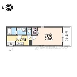 京都市山科区西野大鳥井町アパート 1Kの間取図画像