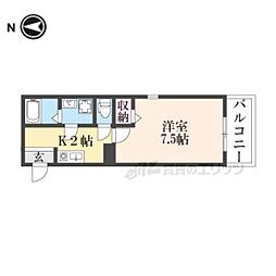 京都市山科区西野大鳥井町アパート 1Kの間取図画像