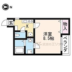 グランコスモ御所東 1Kの間取図画像