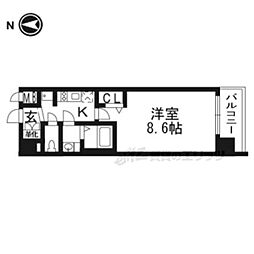 プレサンスTHEKYOTO流雅 1Kの間取図画像