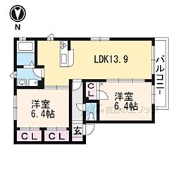 シャーメゾン前田2 2LDKの間取図画像