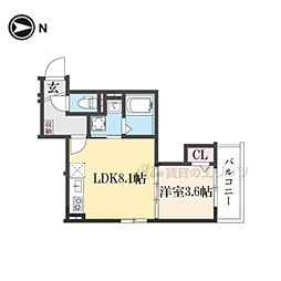 クレッシェンド椥辻 (旧F asecia Mouron) 1LDKの間取図画像