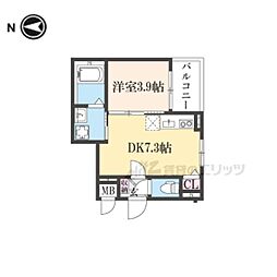 クレッシェンド椥辻 (旧F asecia Mouron) 1DKの間取図画像