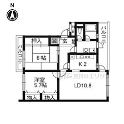 ネオハイツ東山 2LDKの間取図画像