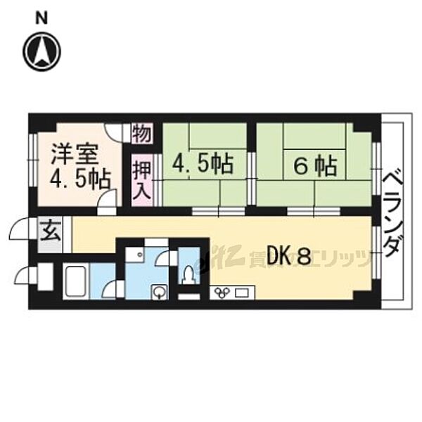 ハイツ桂Ｂ棟 2-A｜京都府京都市西京区川島滑樋町(賃貸マンション3LDK・2階・53.46㎡)の写真 その2