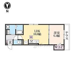 GRAMM御陵荒木(グラーム御陵荒木) 1LDKの間取図画像