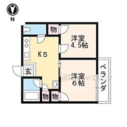 ヤシキレジデンスA 2DKの間取図画像
