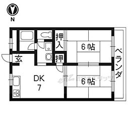 ラーバン嵯峨 2DKの間取図画像