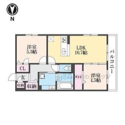 京都市中京区西ノ京西月光町アパート 2LDKの間取図画像