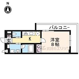ロゼッタ北山 1Kの間取図画像