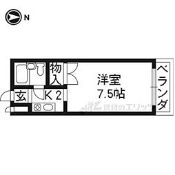 アスビール三条 1Kの間取図画像