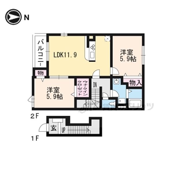 カーサ・プラシード 201｜京都府京都市伏見区羽束師志水町(賃貸マンション2LDK・2階・60.50㎡)の写真 その2