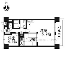 新烏丸日光ハイツ 2LDKの間取図画像