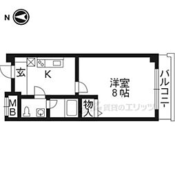 ランブラス桂水築町 1Kの間取図画像