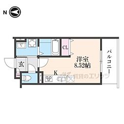 THE CITY京都醍醐 1Kの間取図画像